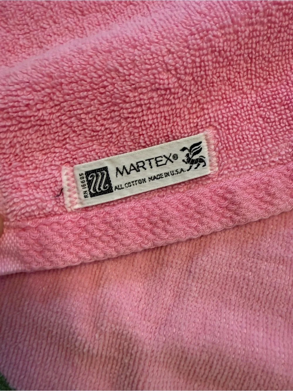 Vintage Martex pink embroidered floral hand towel. (Light fading)